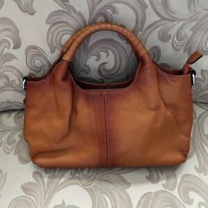 Iswee Women’s Cowhide Pebbled Leather Purse in Light Cognac Brown Shoulder Bag